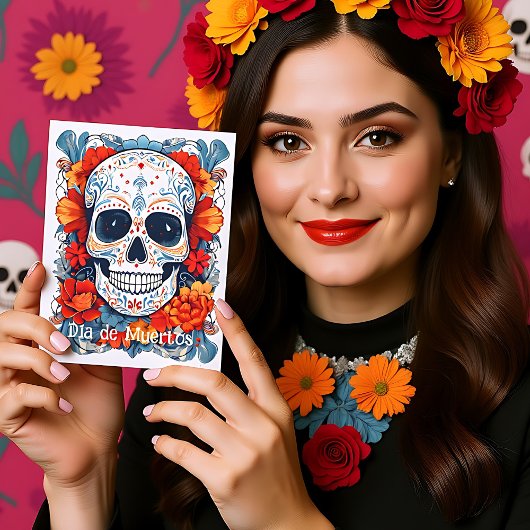 Aangepaste tekst blauw en rood Día de Muertos Feestdagenkaart
