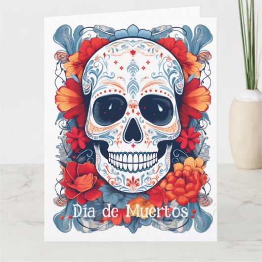 Aangepaste tekst blauw en rood Día de Muertos Kaart (Voorkant)