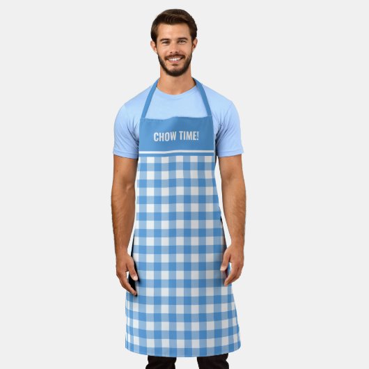Aangepaste tekst blauw en wit Buffalo ruit Schort (Gedragen)