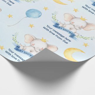 Aangepaste tekst blauwe aquarel olifant baby showe cadeaupapier