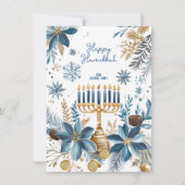Aangepaste tekst Blauwe Bloesem Hanukkah Menorah Feestdagenkaart (Voorkant)