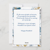 Aangepaste tekst Blauwe Bloesem Hanukkah Menorah Feestdagenkaart (Achterkant)