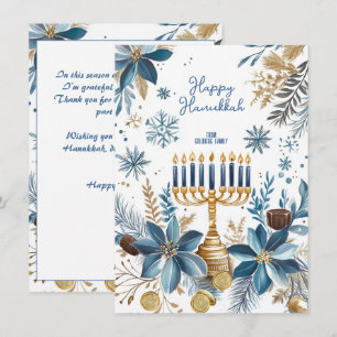 Aangepaste tekst Blauwe Bloesem Hanukkah Menorah Feestdagenkaart