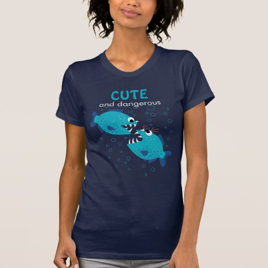 Aangepaste tekst Blauwe Piranha vis Cute and Dange T-shirt (Voorkant)