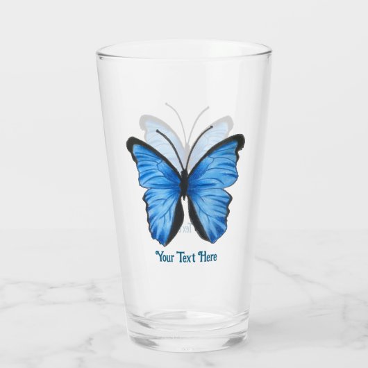 Aangepaste tekst Blauwe vlinder Glas (Achterkant)