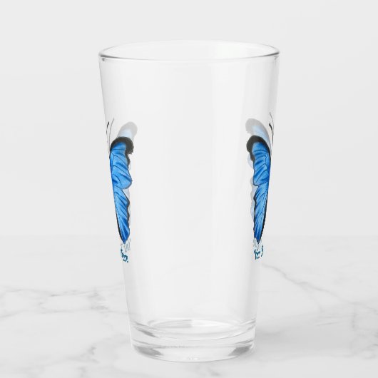 Aangepaste tekst Blauwe vlinder Glas (Rechts)