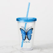 Aangepaste tekst Blauwe vlinder ontwerp Acryl Drinkbeker (Achterkant)