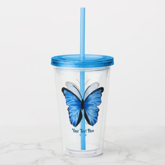 Aangepaste tekst Blauwe vlinder ontwerp Acryl Drinkbeker (Voorkant)