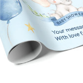 Aangepaste tekst Blauwe Waterverf Olifant Baby sho Cadeaupapier (Rol Hoek)