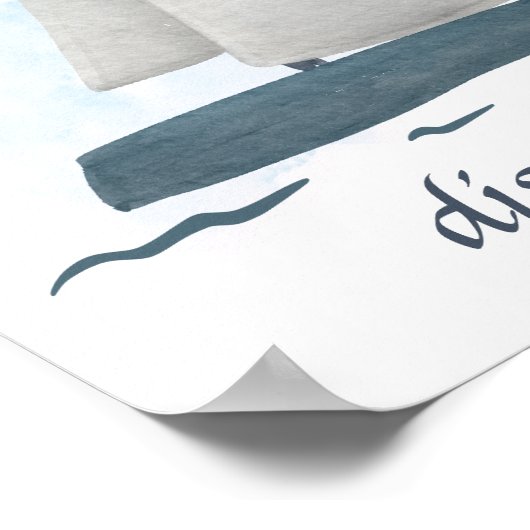 Aangepaste tekst Blauwe Witte Zeilboot Zeevaart Oc Poster (Hoek)