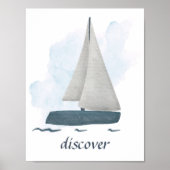 Aangepaste tekst Blauwe Witte Zeilboot Zeevaart Oc Poster (Voorkant)