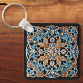 Aangepaste tekst Bloemen Tegel Patroon Faux kerami Sleutelhanger (Voorkant)