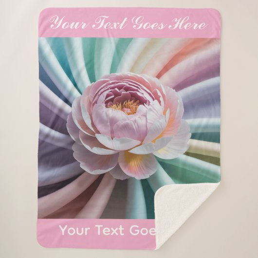 Aangepaste tekst Bloemenpioen gepersonaliseerd Sherpa Deken (Voorkant)