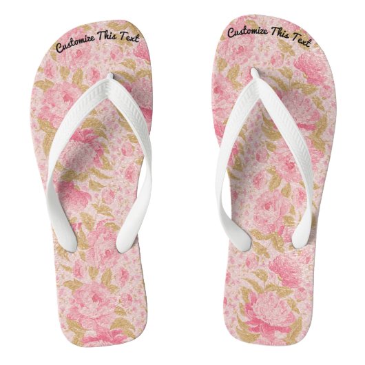 Aangepaste tekst / Blush Metallic Glitter Bloem Bl Teenslippers (Voetbed)