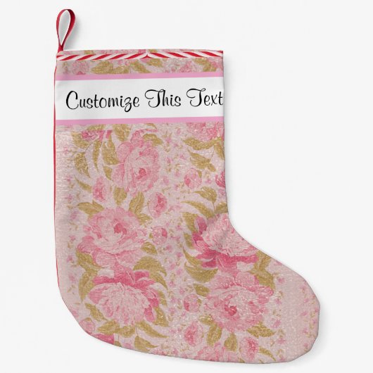 Aangepaste tekst / Blush metallische glitter Flora Kleine Kerstsok (Voorkant)