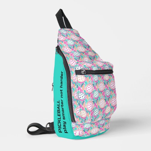 Aangepaste tekst boho pastel pickleball sling bag (Linkerhoek)