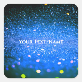 Aangepaste tekst - Bokeh Glitter - Blauw Vierkante Sticker