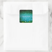 Aangepaste tekst - Bokeh Glitter - Blauwgroen Vierkante Sticker (Tas)