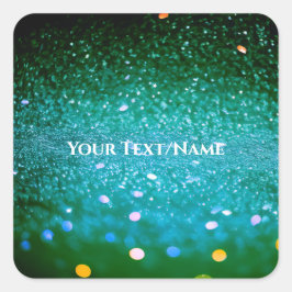 Aangepaste tekst - Bokeh Glitter - Blauwgroen Vierkante Sticker