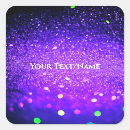 Aangepaste tekst - Bokeh Glitter - Deep Paarse Vierkante Sticker