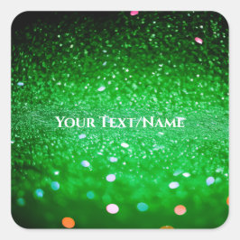 Aangepaste tekst - Bokeh Glitter - Groen Vierkante Sticker