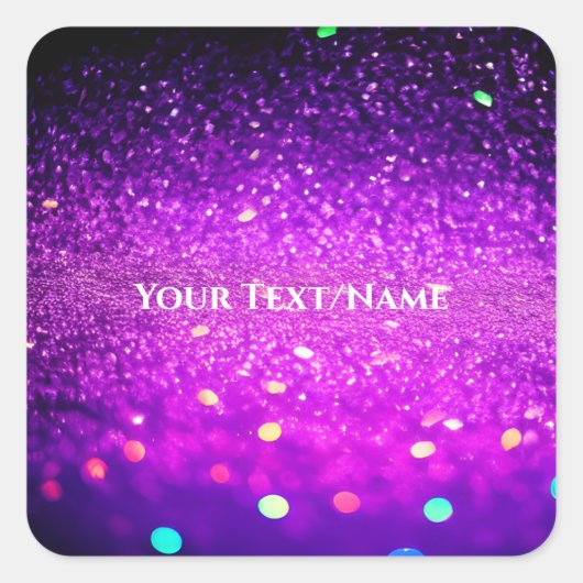 Aangepaste tekst - Bokeh Glitter - Paarse Vierkante Sticker (Voorkant)