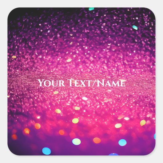 Aangepaste tekst - Bokeh Glitter - Roze Vierkante Sticker (Voorkant)