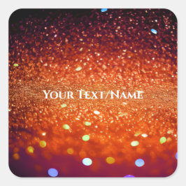 Aangepaste tekst - Bokeh Glitter - Sinaasappel Vierkante Sticker