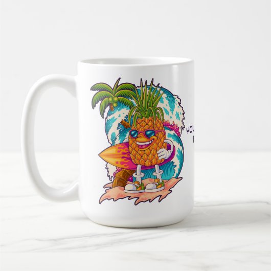 Aangepaste tekst boven ananas koffiemok (Links)
