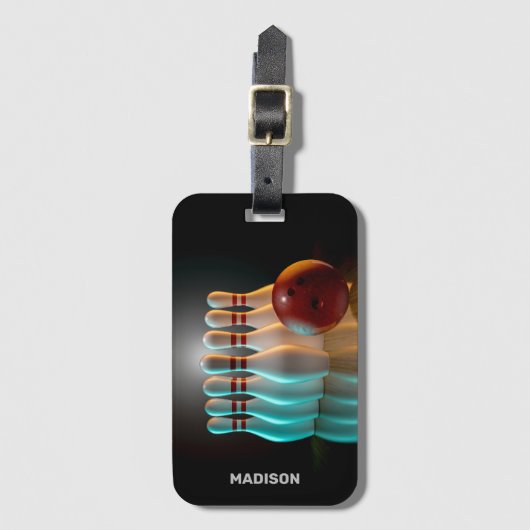 Aangepaste tekst Bowling Strike Bagagelabel (Voorkant (verticaal))