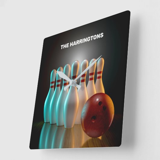 Aangepaste tekst Bowling Strike Vierkante Klok (Hoek)