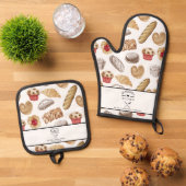 Aangepaste tekst Brood Bakker Patroon Ovenwant & Pannenlap Set (Top down)