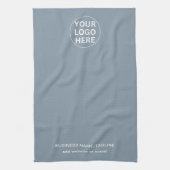 Aangepaste tekst & Business Logo Dusty Blue Promot Theedoek (Verticaal)