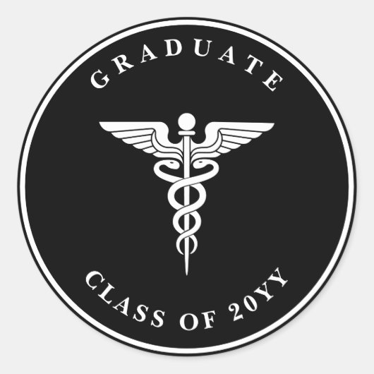 Aangepaste tekst Caduceus Afstuderen Zwart Sticker (Voorkant)