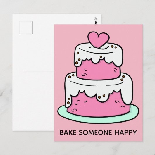 Aangepaste tekst Cake Illustratie briefkaart (Voorkant / Achterkant)