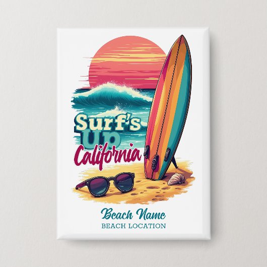 Aangepaste tekst California Surfen Button (Voorkant)