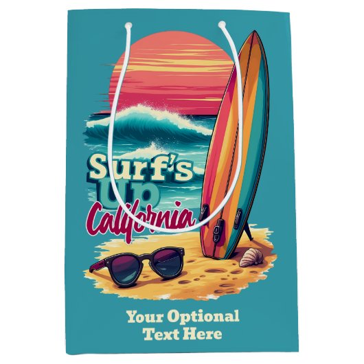 Aangepaste tekst California Surfen Medium Cadeauzakje (Voorkant)