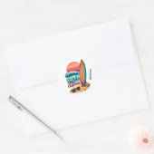 Aangepaste tekst California Surfen Ronde Sticker (Envelop)
