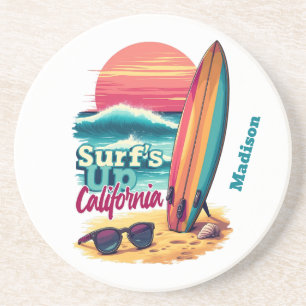 Aangepaste tekst California Surfen Zandsteen Onderzetter