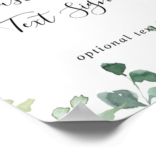 Aangepaste tekst Calligrafie Script Groene Bladere Poster (Hoek)