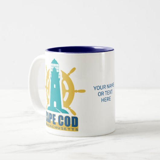 Aangepaste tekst Cape Cod Massachusetts Tweekleurige Koffiemok (Voorkant links)