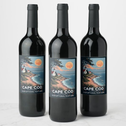 Aangepaste tekst Cape Cod Massachusetts Wijn Etiket (Flessen)