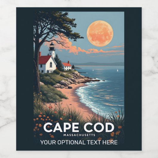 Aangepaste tekst Cape Cod Massachusetts Wijn Etiket (Enkel label)