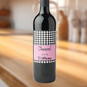 Aangepaste tekst, Cheers Pink Houndstooth (6) Wijn Etiket