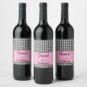 Aangepaste tekst, Cheers Pink Houndstooth (6) Wijn Etiket (Flessen)