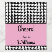 Aangepaste tekst, Cheers Pink Houndstooth (6) Wijn Etiket (Enkel label)