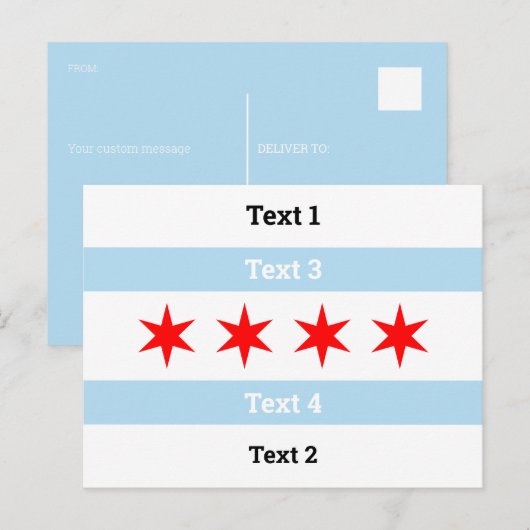 Aangepaste tekst Chicago vlag Blauwe strepen Rode Briefkaart (Voorkant / Achterkant)