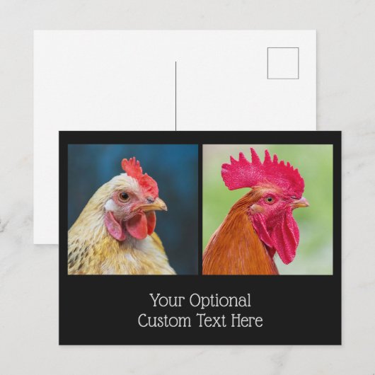 Aangepaste tekst Chicken & Rooster Briefkaart (Voorkant / Achterkant)
