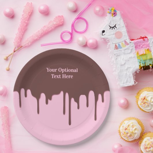 Aangepaste tekst Chocolade Drip Papieren Bordje (Feest)