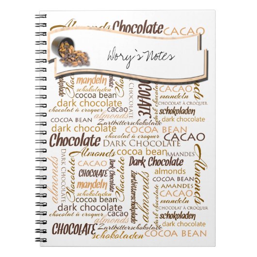 Aangepaste tekst Chocolade Meertalige typografie Notitieboek (Voorkant)
